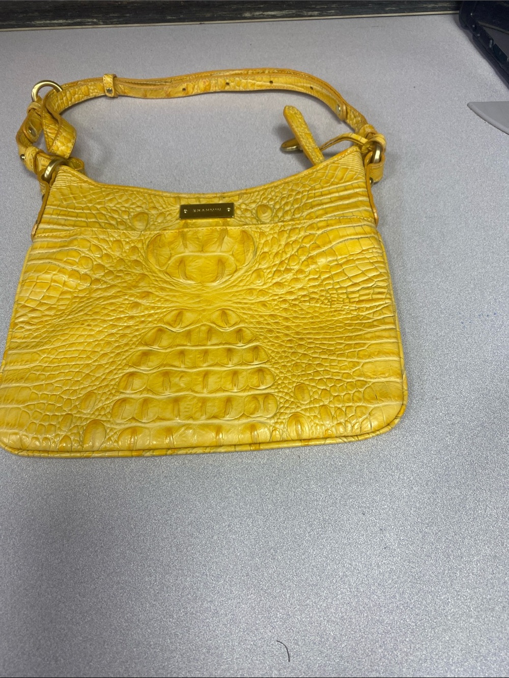 Brahmin Yellow Croc-Embossed Leather Shoulder Bag